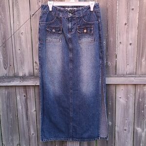 Vintage Jean Skirt with Side Slits & Pockets